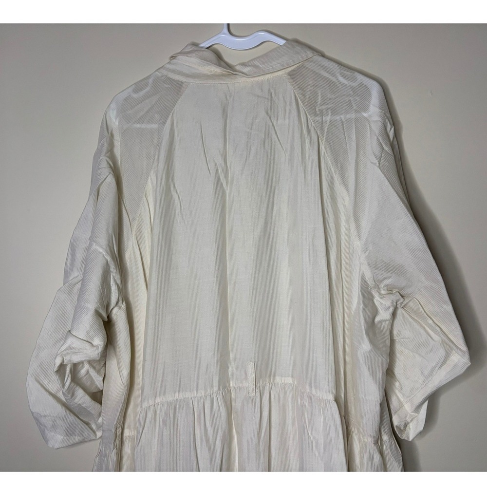 Samant Chauhan Ivory Floral Embroidered Cotton Silk Maxi Shirt Dress 22W NO BELT - Picture 8 of 13
